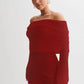 Women's Spring Summer Knitted Dress Elegant Party Boat Neck Dress Infant Off Shoulder Bodycon Long Sleeve Fuzzy Short Club Chic Mini Dress